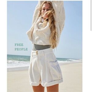 Free People Canyon Moon White Corduroy Cargo Balloon Shorts‎ Size 8